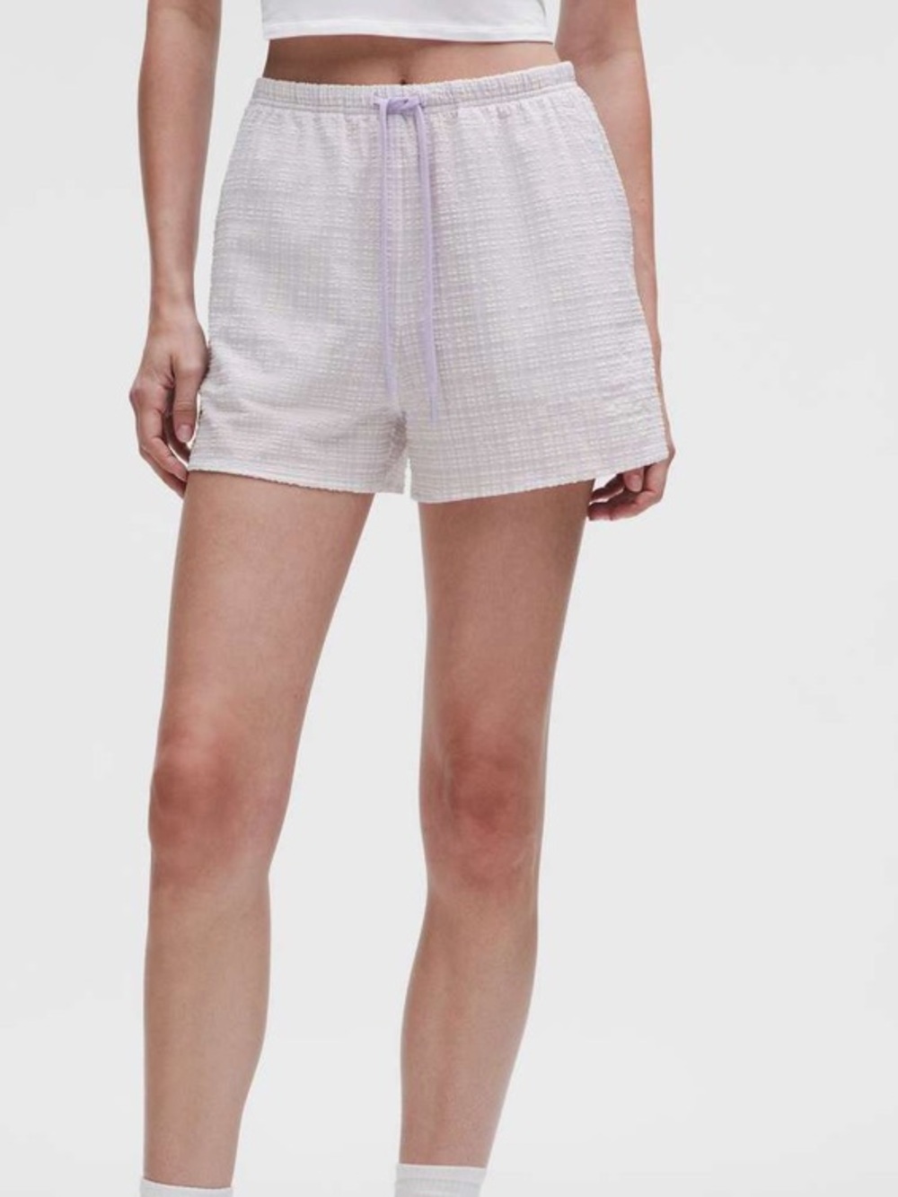 Lululemon Size XS Seersucker Check Pull-On Short 3" Butter Cream Lavender Dainty - Picture 5 of 14